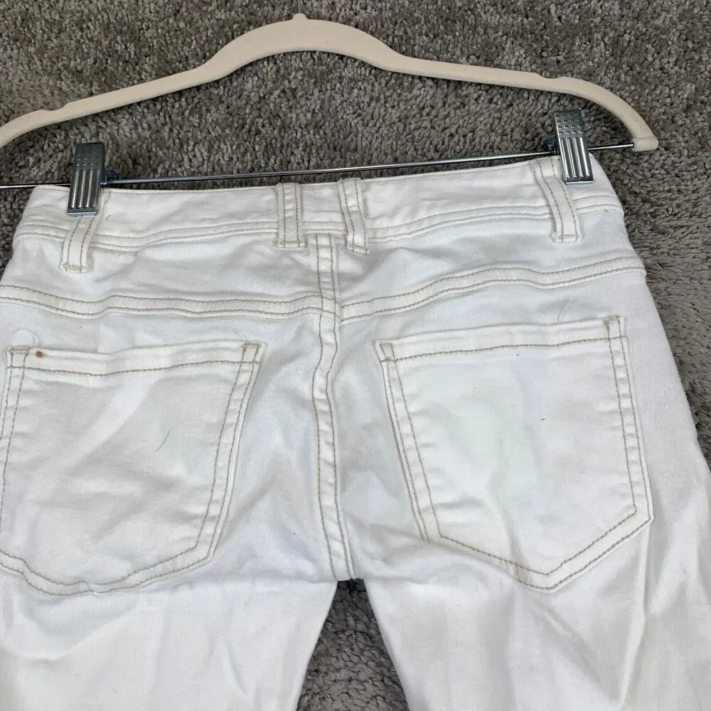 Free People Cropped Jeans White 5-Pocket Chewed Hem Distressed, Size 24 - Picture 5 of 16